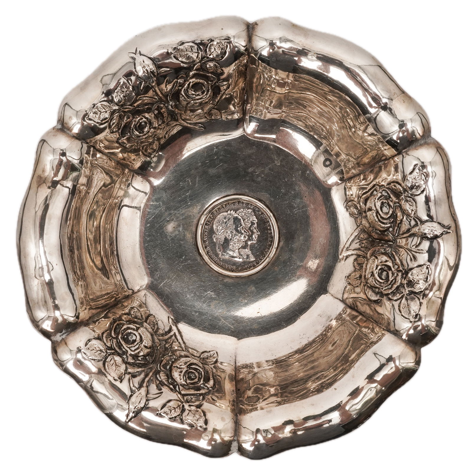 Munzschale Coin Silver Bowl With Dual Habsburg Commemorative Medal (1 of 9)