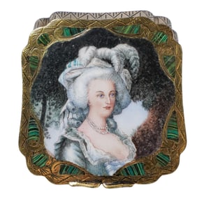 French 800 Silver Illustrated Compact Mirror with Enamel Inlay