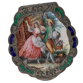 Italian 800 Silver and Enamel Compact Case