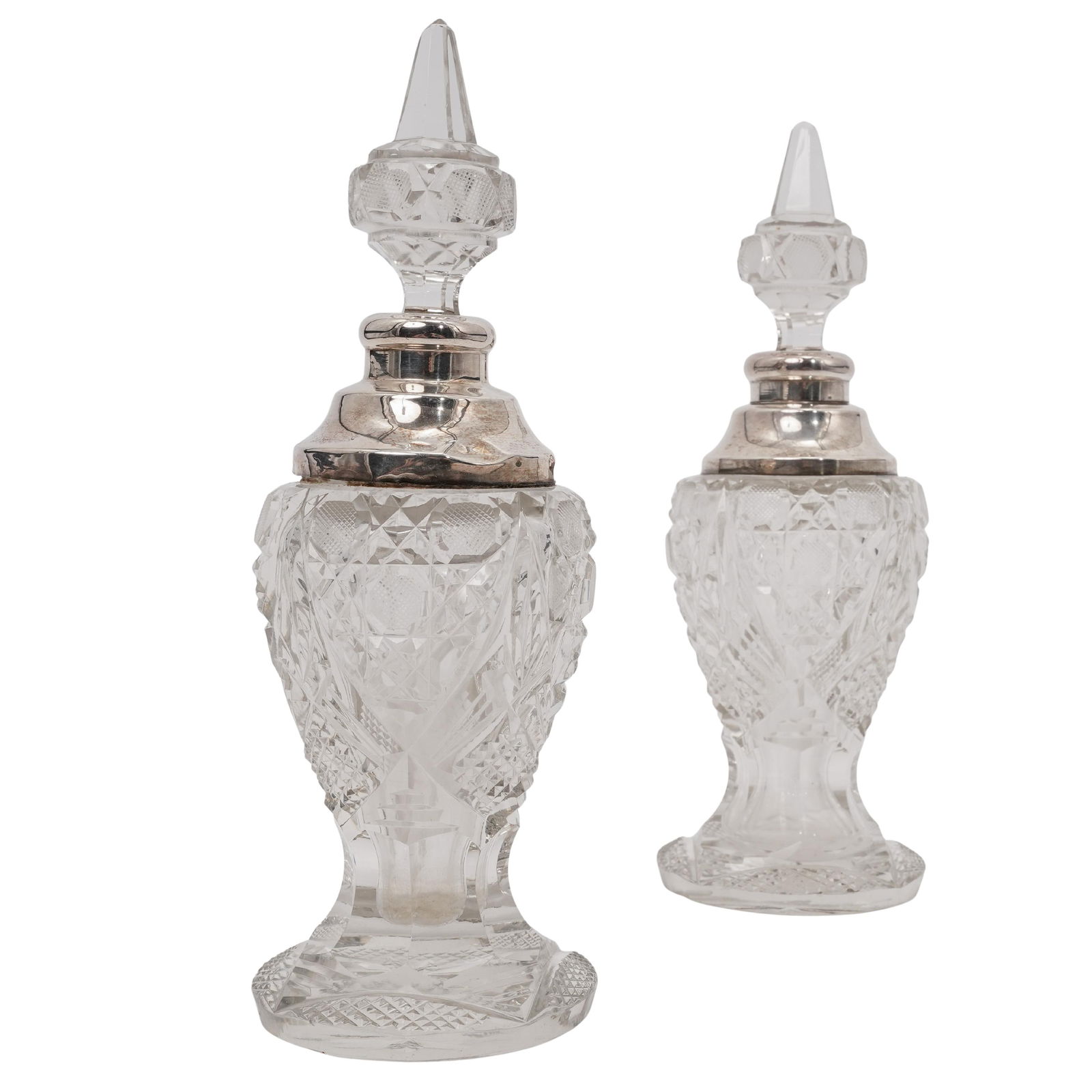 Pair of English Cut Glass & Sterling Perfume Bottles (1 of 8)