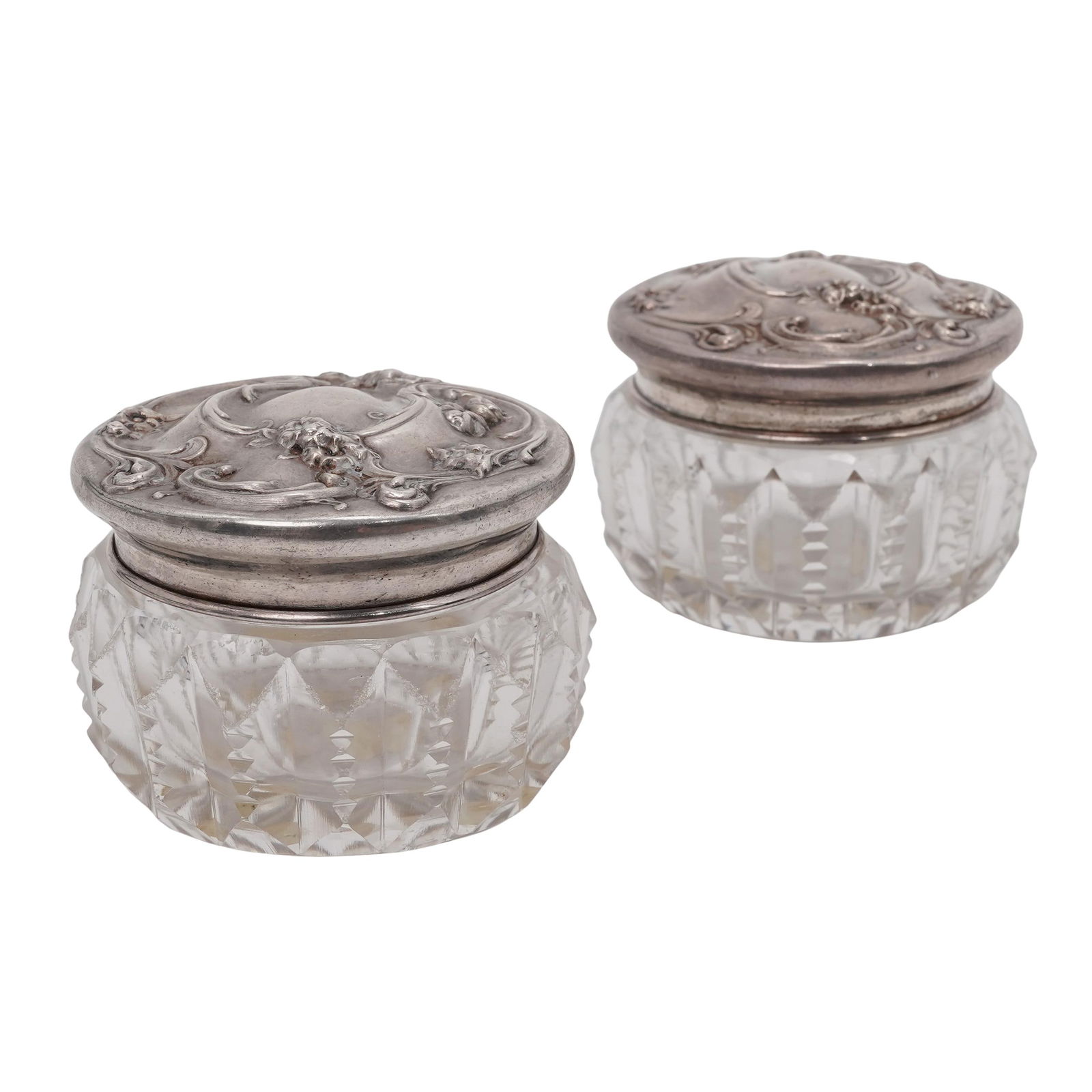Pair of Sterling Silver and Cut Crystal Vanity Jars (1 of 7)
