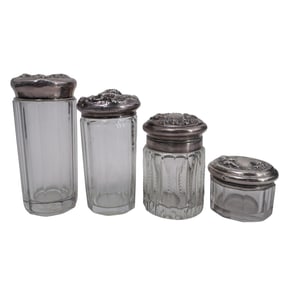 (4 pcs) Woodside Sterling Silver Glass Vanity Jars