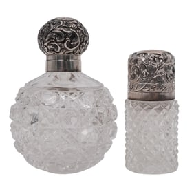 (2 pcs) Birmingham English Sterling and Crystal Perfume Bottles
