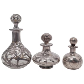 (3 pcs) Art Nouveau Sterling Overlay Perfume Bottles