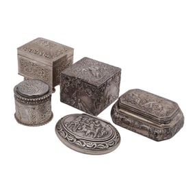 (5 pcs) Antique Sterling and 930 Silver Trinket Boxes