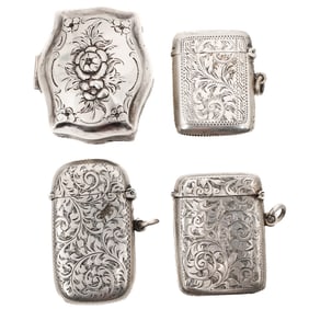 (4 pcs) Antique Sterling Silver & Silver Match Safes