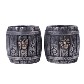 Pair of Antique Russian Silver Napoleon Bee Barrel Shot Glasses