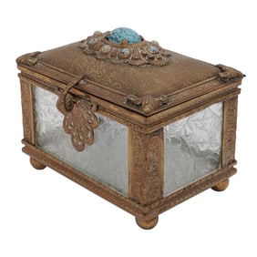 Antique French Ormolu Brass and Turquoise Casket Box