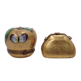 (2 pcs) Limoges Gilt Porcelain Trinket Boxes