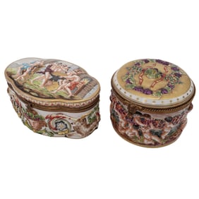 (2 Pc) Antique Capodimonte Porcelain Boxes