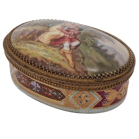 Antique French Enameled Courting Scene Porcelain Trinket Box