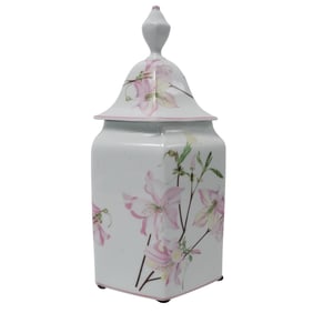 Bernardaud Limoges French Porcelain covered cookie jar , in pink floral pattern