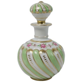 German White & Green Gilded Floral Porcelain Perfume Bottle