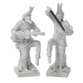 Pair Antique Italian Blanc De Chinese Porcelain Figures