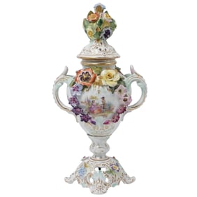 Antique Dresden Porcelain Potpourri Vase
