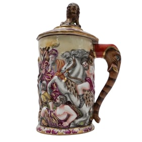 Capodimonte Porcelain Battle Scene Relief Tankard