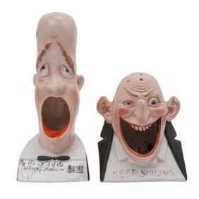 (2 pcs) Schafer and Vater Porcelain Figural Ashtrays/Match Holders