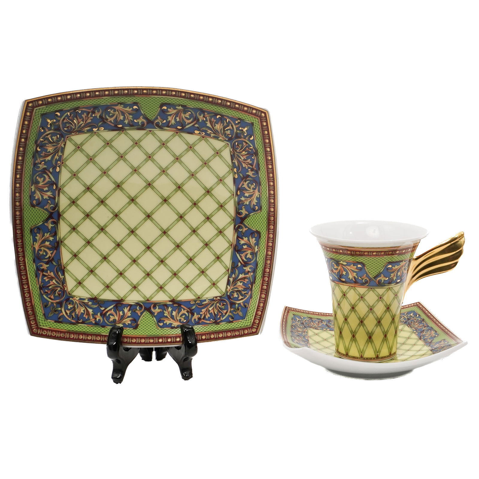 Versace x Rosenthal "Russian Dream" Porcelain Demitasse: Versace x Rosenthal "Russian Dream" Porcelain Demitasse1990s, Germany(3 pcs) Versace by Rothenthal Germany "Russian dream" demitasse cup set, marked along the underside "Rosenthal Versace".Cup H. 3.5"