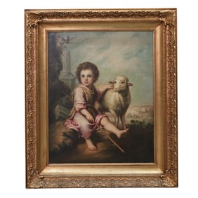 After Bartolome Esteban Murillo "Christ the Good Shepherd" Oil on Canvas