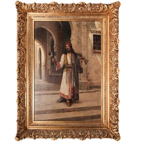 Clemente Pujol de Gustavino (Spanish, 1850-1905) Falconer Bedouin Oil on Panel