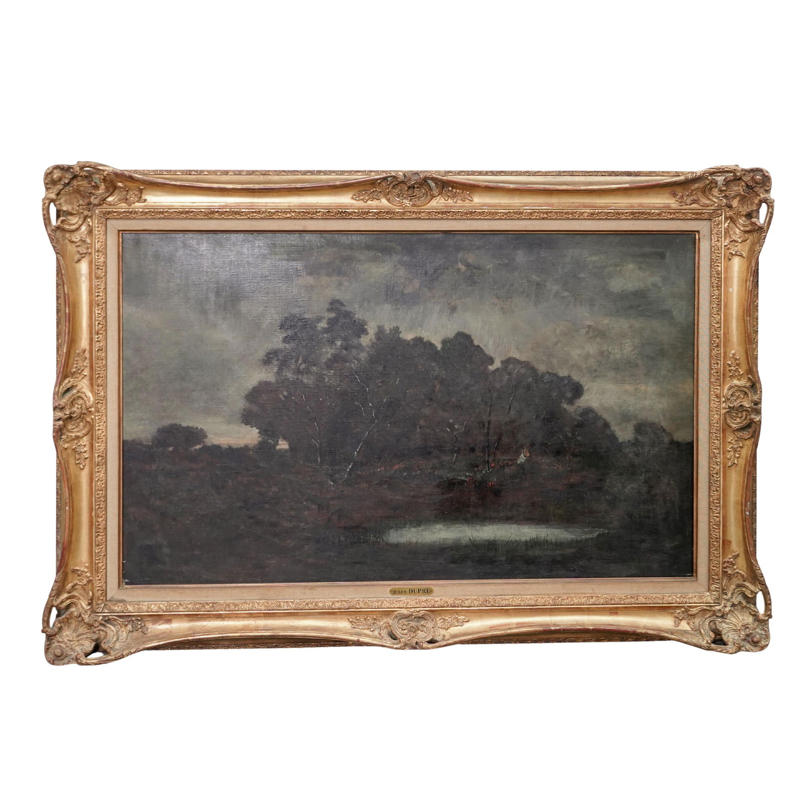 Jules Dupre (French, 1811-1889) Oil on Canvas Lakeside Landscape Painting (1 of 8)