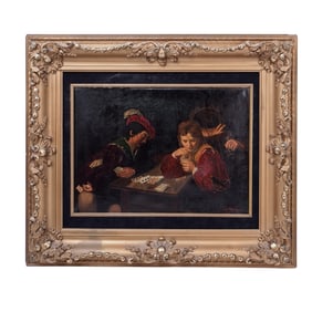 Signed "L Heinemann" After Caravaggio "Cardsharps" Oil on Canvas
