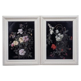 Pair of Unsigned Floral Still Life Oil on Canvas Paintings