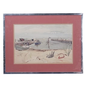 Bruce Mitchell (American, 1912-1995) "Fire Island Landing" Watercolor on Board