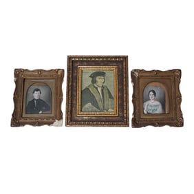 (3 pcs) Antique Picture Frames with Painting and Etching Inserts
