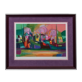 Marcel Mouly (French, 1918-2008) "Soleil Couchant Sur Le Port" Lithograph