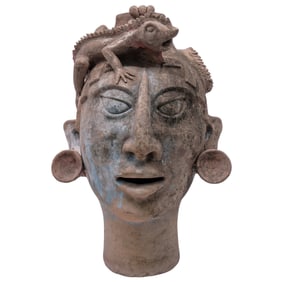 Mayan Head of Itzamna Terracotta Sculpture