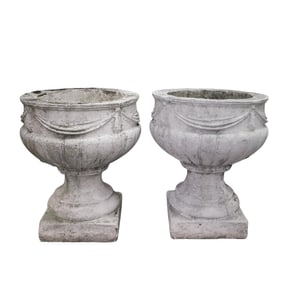 Pair of Concrete Neoclassical Style Urn Planters