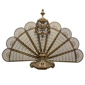 Ornate Brass Peacock Fireplace Screen