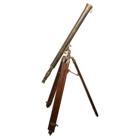 Antique Nautical Brass Telescope on Mahogany Tripod Base