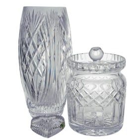 (3 Pc) Waterford Crystal Master Cutter Vase, Jar, & Ring Holder