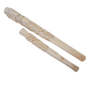 (2 Pc) Chinese Carved Bone Cigarette Holders