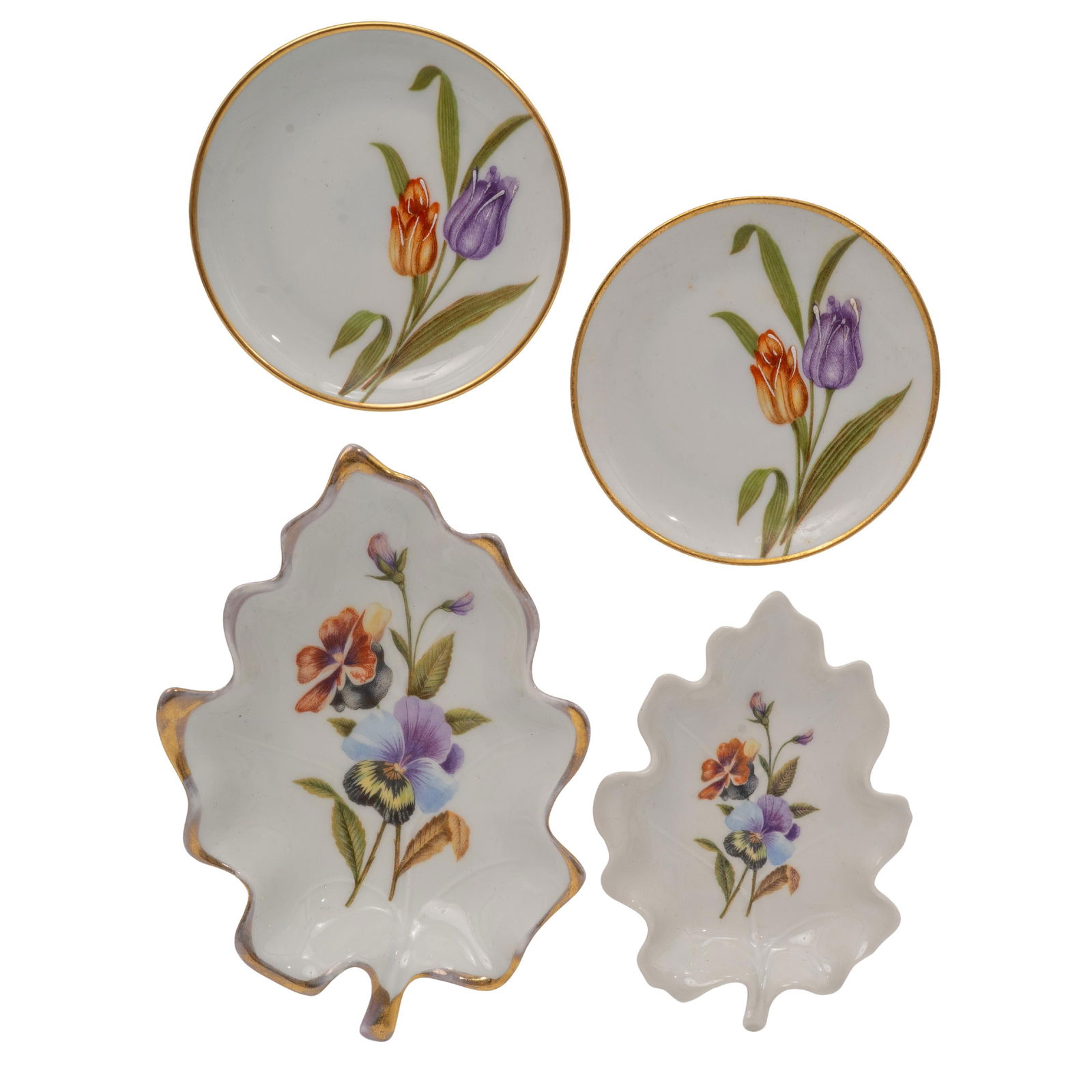 (4pc) Limoges French floral dishes, signed (1 of 9)
