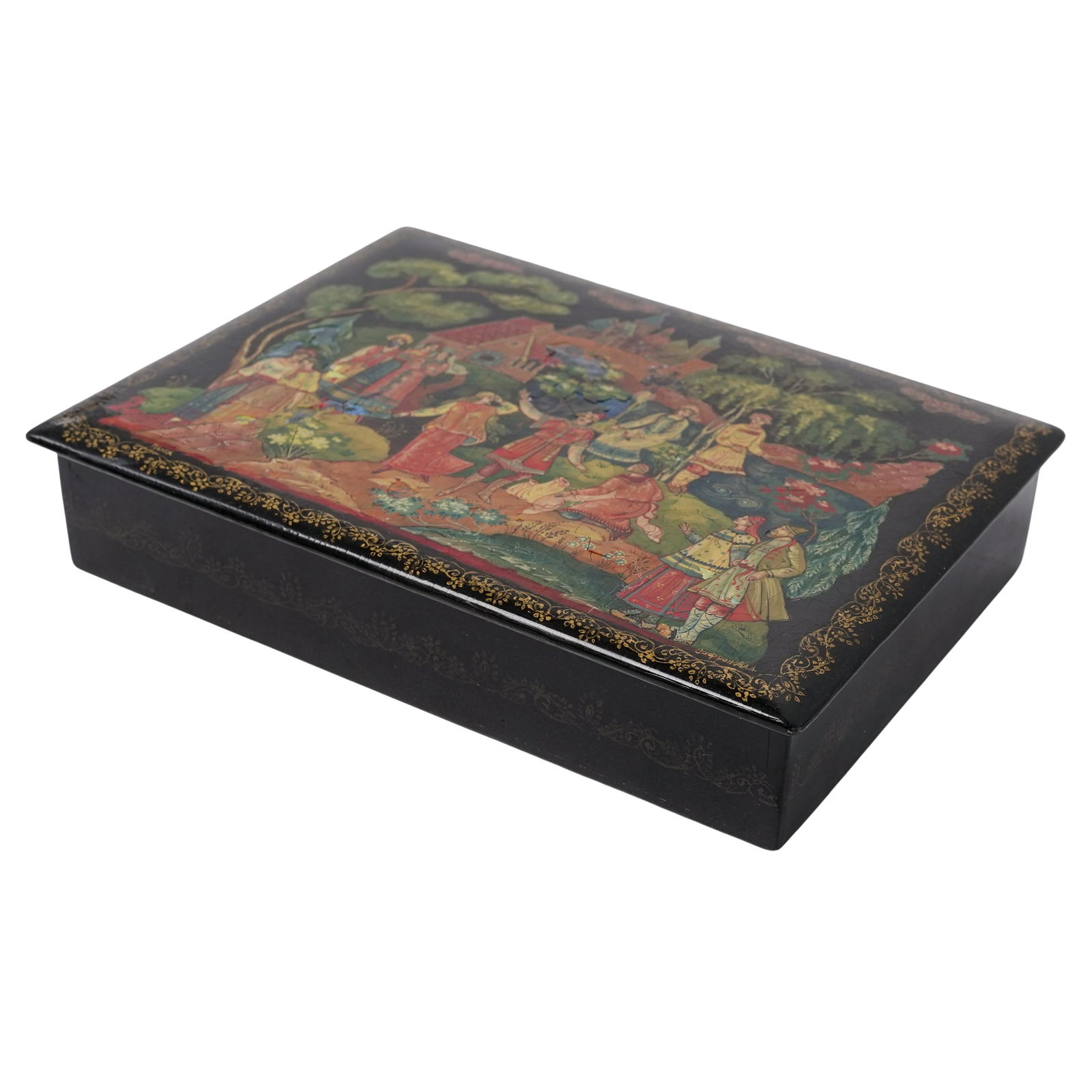 Large Signed Russian Lacquerware Folk Art Box (1 of 6)