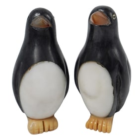 Pair of Carved Stone Penguin Figurines