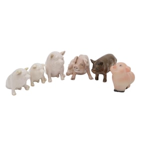 (6 Pc) Pig Figurines (Fenton, Belleek, Bing & Grondahl, etc.)