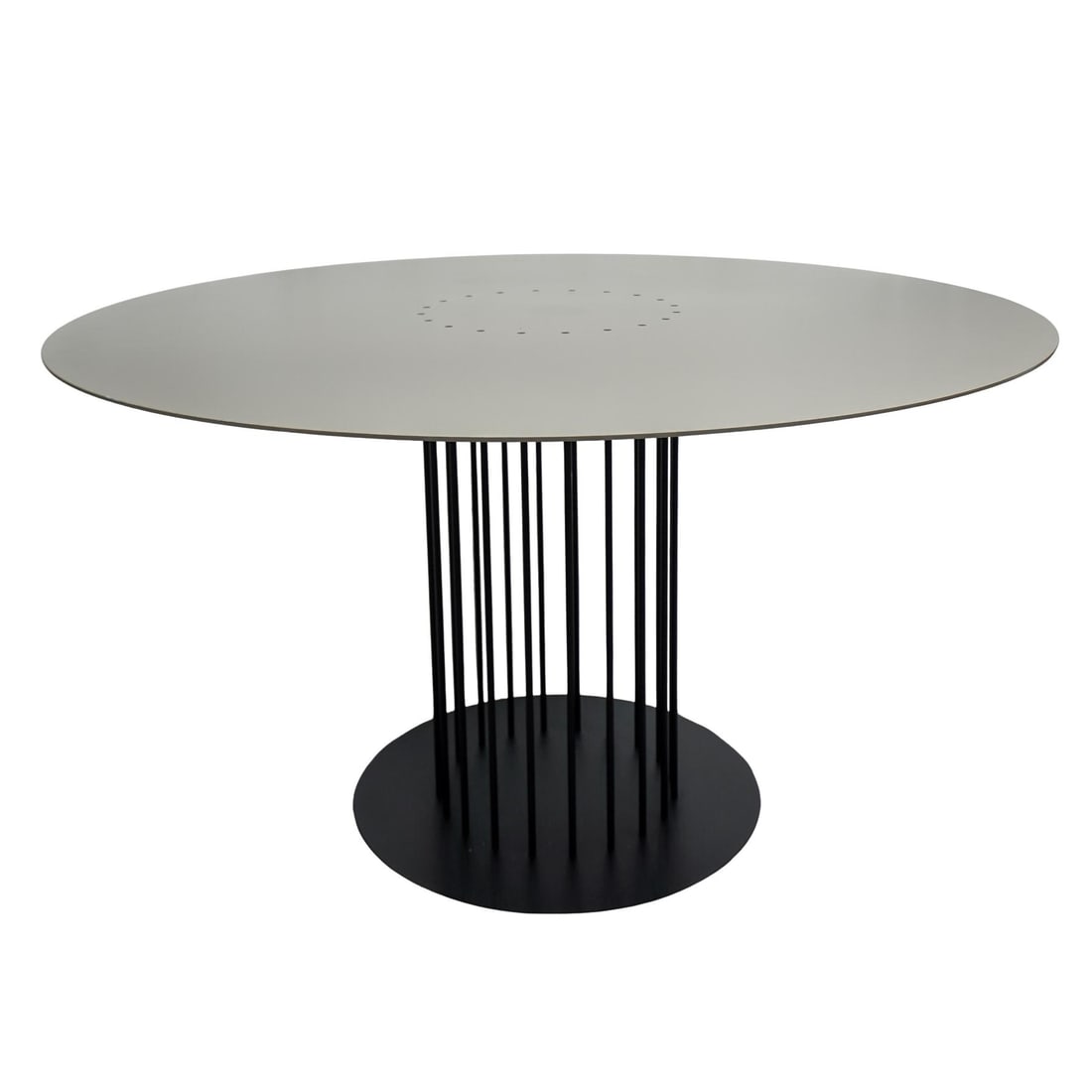 Michael Anastassiades Style Powder Coated Steel High Top Table: Michael Anastassiades Style Powder Coated Steel High Top TableMid 20th century, ItalianAn Italian modernist style powder coated steel high top table with a black base and legs and a metallic table top
