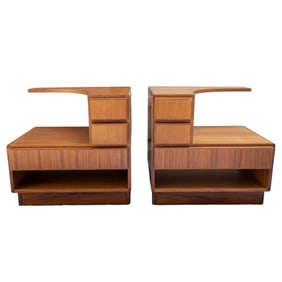 Pair Mid Century Danish Teak Wood Bedside Tables
