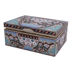 Imperial Era Russian Feodor Rückert Cloisonné Enameled Gilt Silver Box