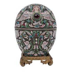 Imperial Russian Era Silver Gilt and Cloisonne Enamel Egg