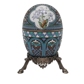 Imperial Russian Era Silver Gilt & Cloisonne Enamel Egg
