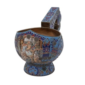Imperial Russian Era Silver Gilt and Enamel Kovsh