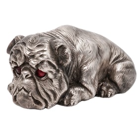 Imperial Russian Era Silver Bulldog with Ruby Eyes
