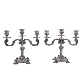 Pair of Antique German Baroque Silver Candelabras