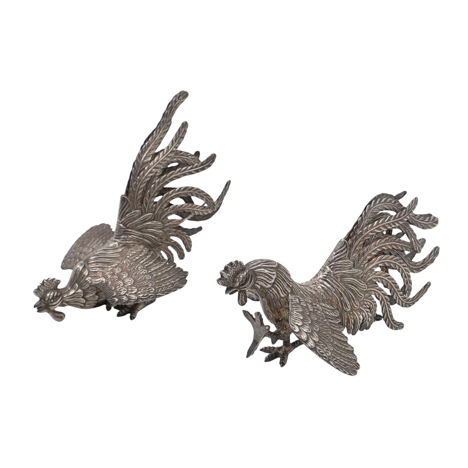 Pair of Antique Sterling Silver Fighting Roosters (1 of 8)