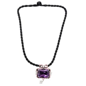 18k White Gold Diamond Pink Sapphire and Amethyst Necklace